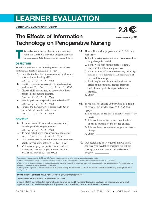 The Effects of Information Technology on Perioperative ... - AORN