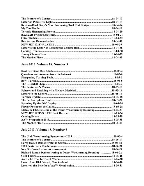 List of Contents for More Woodturning