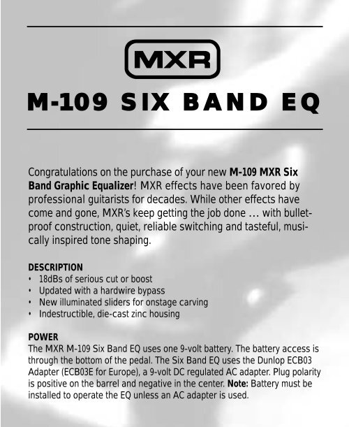 M-109 SIX BAND EQ - Jim Dunlop