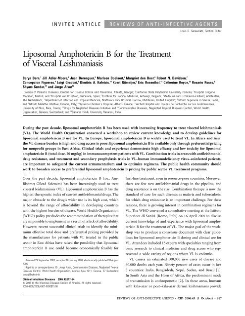 Liposomal Amphotericin B for the Treatment of Visceral Leishmaniasis