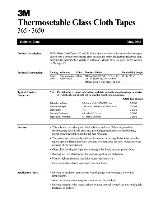 Glass Cloth Tape 365 and 3650 - 3M