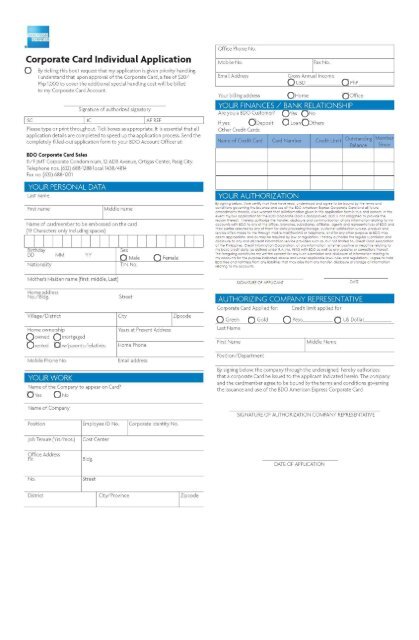 Amerian Express Corporate Card - Individual - BDO