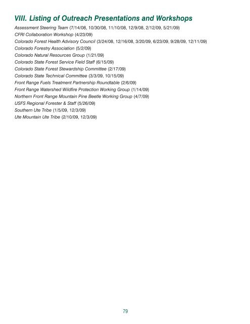 Colorado Statewide Forest Resource Assessment