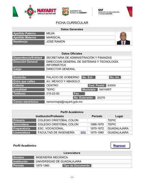 Ficha Curricular - SecretarÃ­a de AdministraciÃ³n y Finanzas