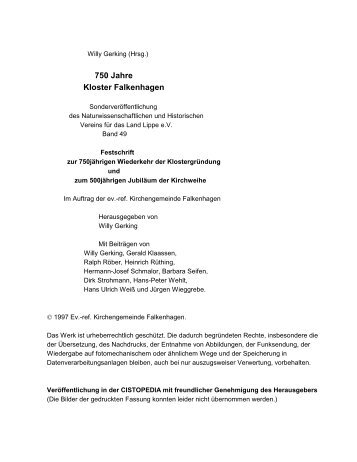 750 Jahre Kloster Falkenhagen : Festschrift zur ... - Cistopedia.org
