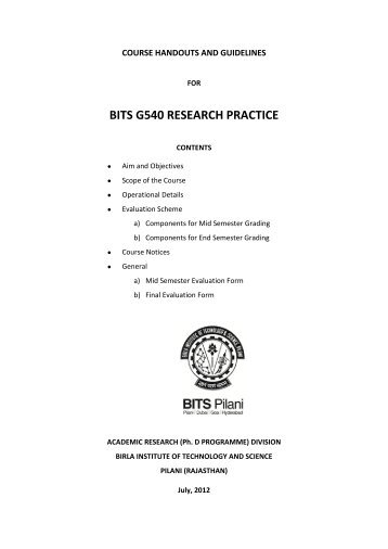 BITS G540 RESEARCH PRACTICE - Student Welfare Division
