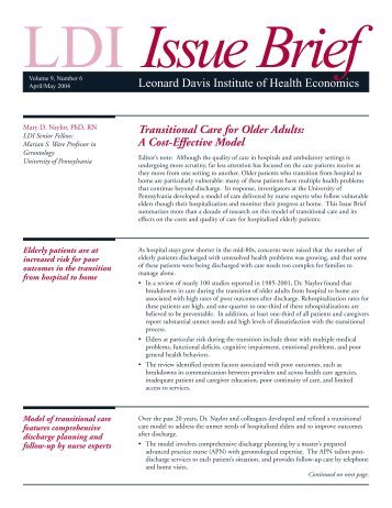 Transitional Care for Older Adults: A Cost Effective Model