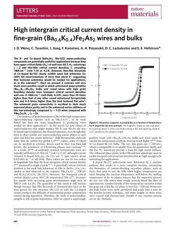 High intergrain critical current density in fine-grain - National High ...