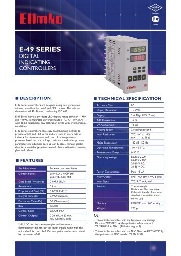 E-49 Series Digital Indicating Controllers - Elimko