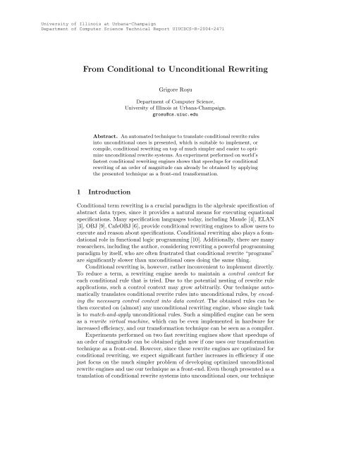 Unconditional System Format From Conditional to Unconditional Rewriting - Formal Systems ...
