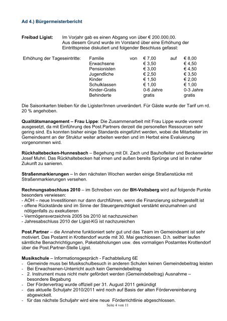 Protokoll zur Sitzung am 31.05.2011 - Ligist