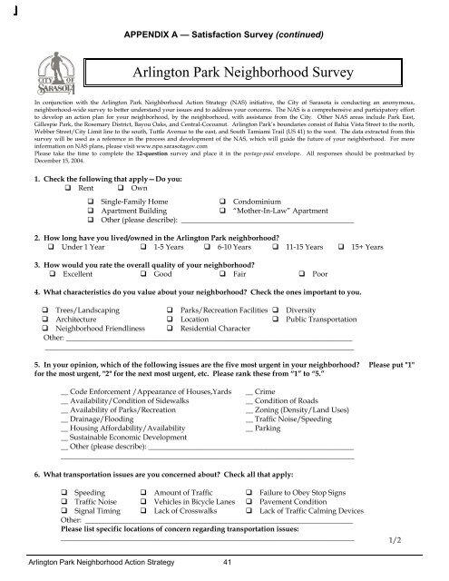 Arlington Park Neighborhood Action Strategy - City of Sarasota