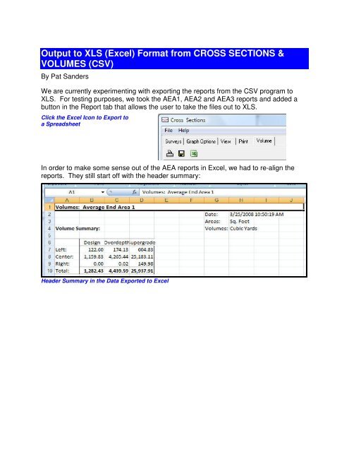 Output to XLS (Excel) Format from CROSS SECTIONS ... - Hypack