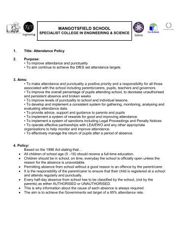 Attendance Policy (pdf) - Mangotsfield School