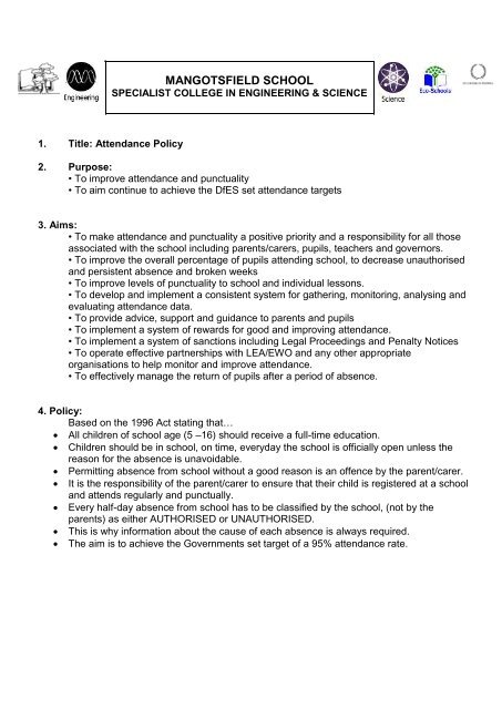 Attendance Policy (pdf) - Mangotsfield School