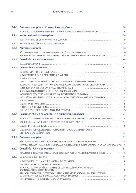 Rapport Annuel 2000 du MÃ©diateur europÃ©en