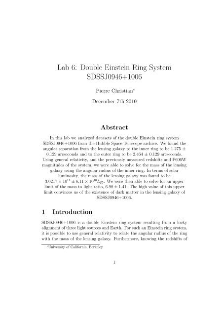 Lab 6: Double Einstein Ring System SDSSJ0946+1006 - UGAstro