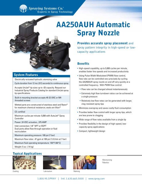 AA250AUH Automatic Spray Nozzle - Spraying Systems Co.