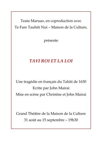 TAVI ROI ET LA LOI - Tahiti News