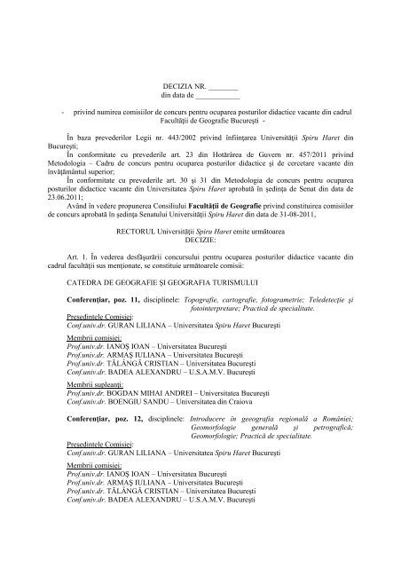 privind numirea comisiilor de concurs pentru ocuparea posturilor ...