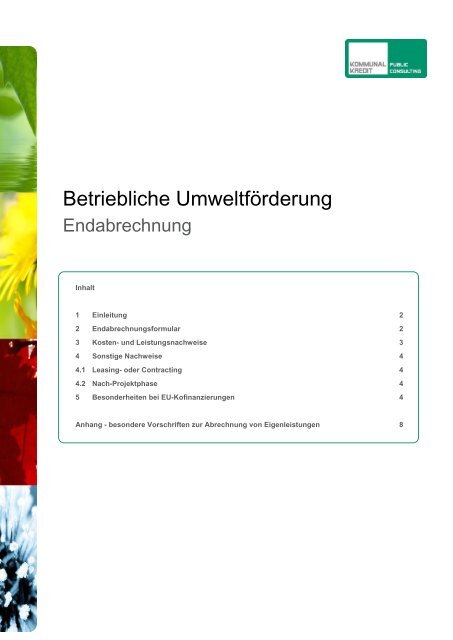 Infoblatt zur Endabrechnung - Kommunalkredit Public Consulting