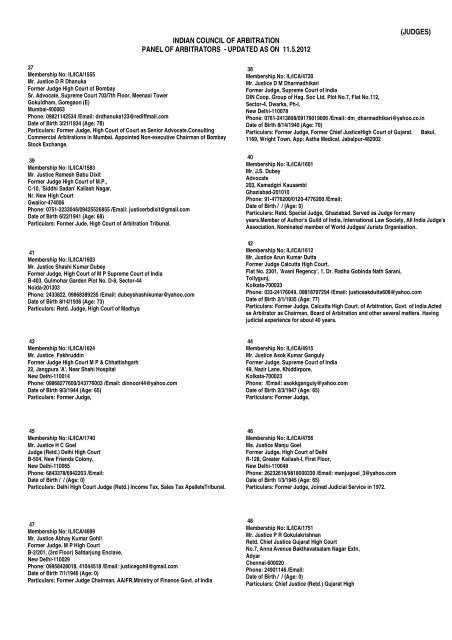 (JUDGES) INDIAN COUNCIL OF ARBITRATION PANEL OF ...