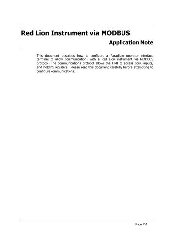 Red Lion Instrument via MODBUS - Red Lion Controls