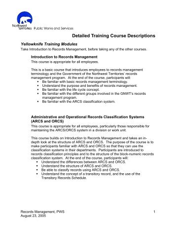 Detailed Training Course Descriptions - Department of Public Works ...
