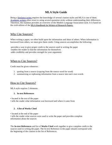 MLA Style Guide Why Cite Sources? When to ... - Academic Experts