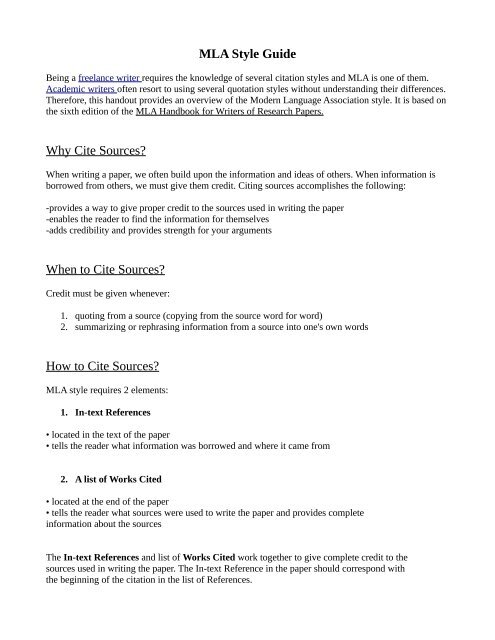 MLA Style Guide Why Cite Sources? When to ... - Academic Experts