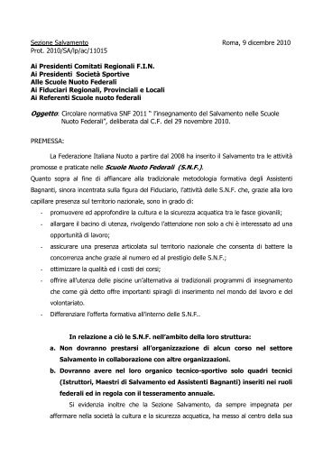 CIRCOLARE NORMATIVA SNF 2011 - Federazione Italiana Nuoto
