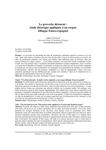 Le proverbe dÃ©tournÃ© : Ã©tude thÃ©orique appliquÃ©e Ã  ... - Paremia.org