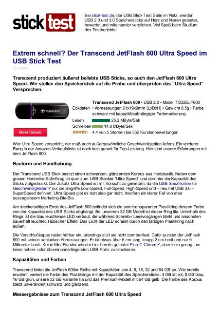 Transcend JetFlash 600 Ultra Speed - USB Sticks im Test