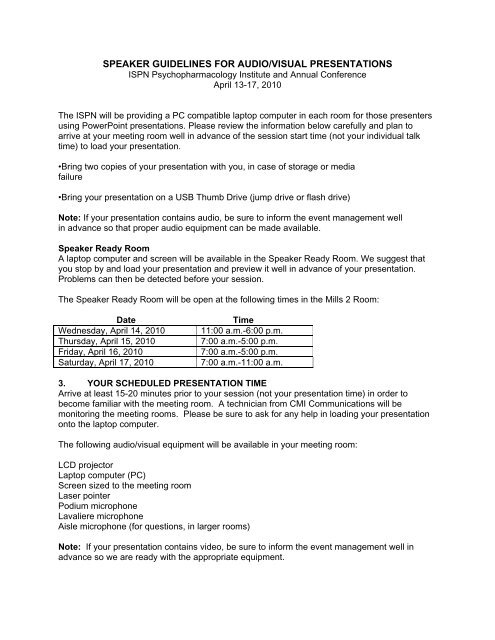 SPEAKER GUIDELINES FOR AUDIO/VISUAL PRESENTATIONS