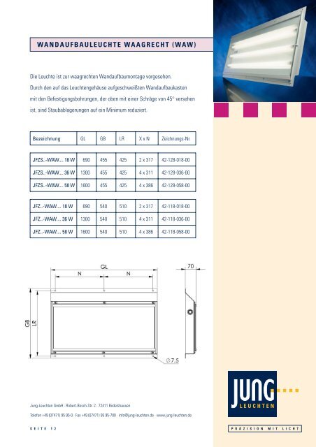 Datenblatt zu den JFZ-Leuchten downloaden. - Jung Leuchten GmbH