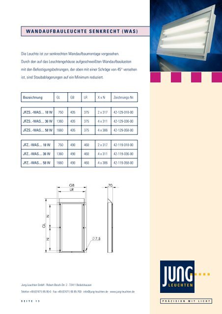 Datenblatt zu den JFZ-Leuchten downloaden. - Jung Leuchten GmbH