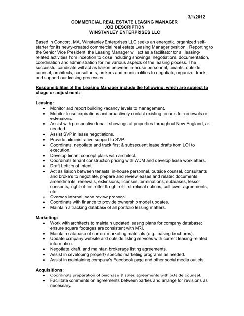 Manufacturing facilities manager job description
