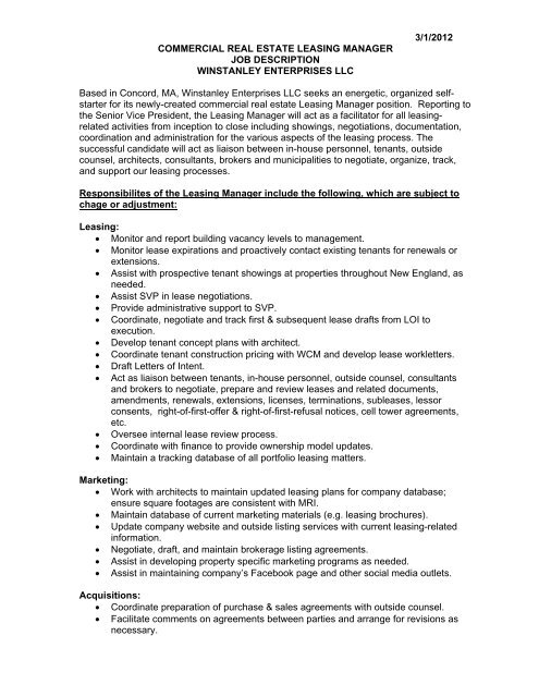 LEASING MANAGER Job Description