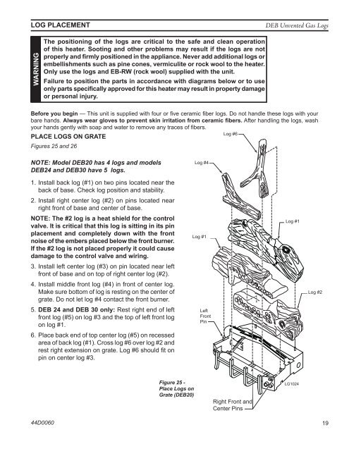 Manual - Unvented Gas Log Heater or Vented Decorative Appliance