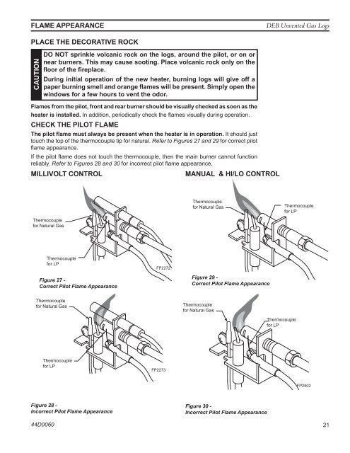 Manual - Unvented Gas Log Heater or Vented Decorative Appliance