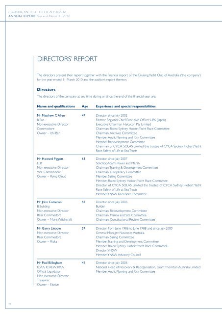 2009/10 Annual Report - Cruising Yacht Club of Australia