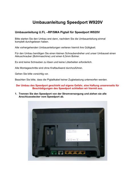 Umbauanleitung Speedport W920V - Boxtrack.de