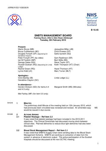 snbts management board - Scottish National Blood Transfusion ...