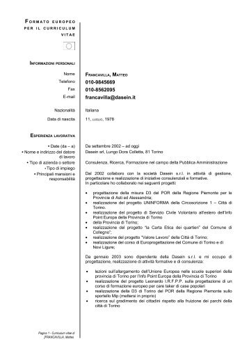 formato europeo per il curriculum vitae - Comune di Savona