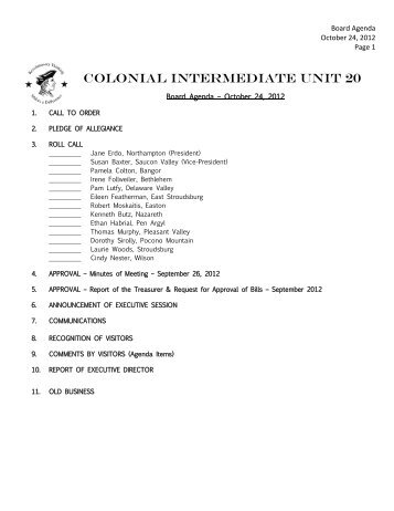 October 24, 2012 - Colonial Intermediate Unit 20