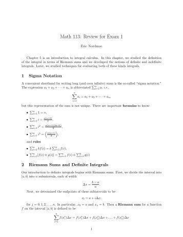 Math 113: Review for Exam 1