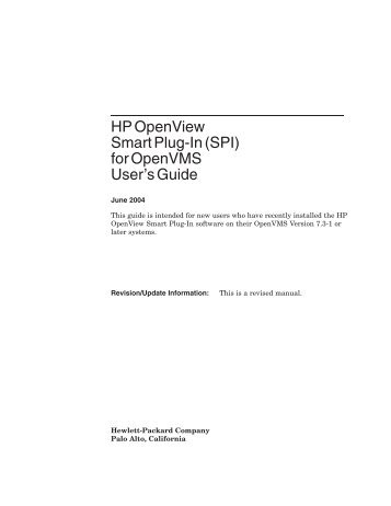 HP OpenView Smart Plug-In (SPI) for OpenVMS User's Guide