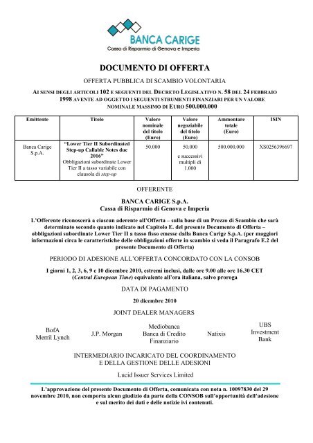 DOCUMENTO DI OFFERTA - Consob