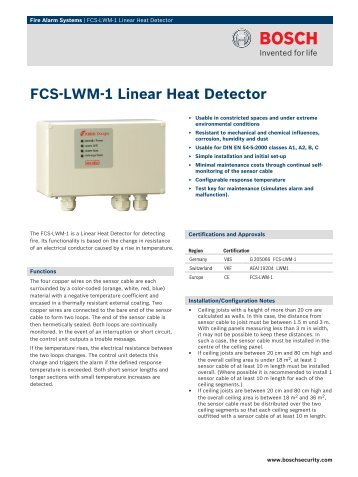 FCSâLWMâ1 Linear Heat Detector - Bosch Security Systems