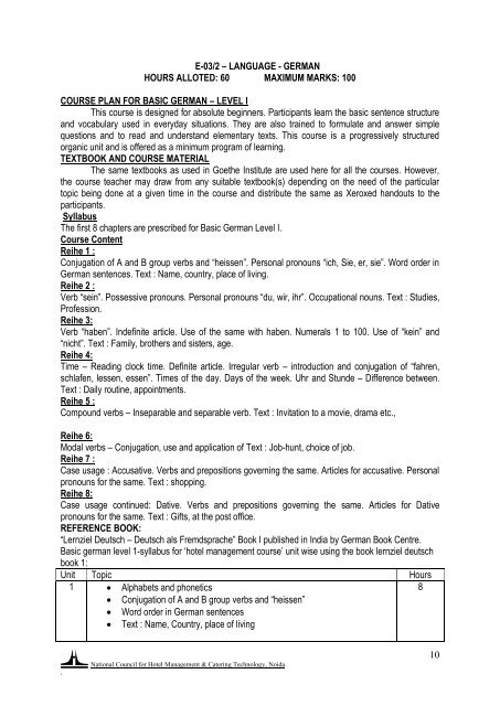 Syllabus - Institute of Hotel Management Catering Technology ...